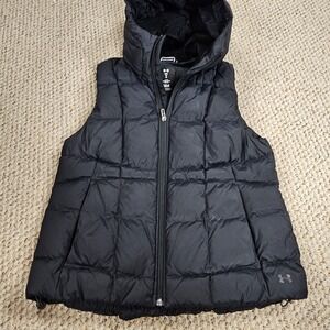 Under Armour Coldgear Duck Down Hooded Vest Black Womens Size M